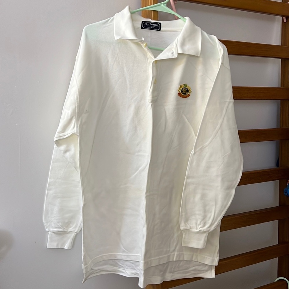 Vintage 90s Burberry Polo Tee Long Sleeve Embroidered
